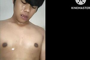 woman views thai sweaty guy pleasuring her intensely in bedroom with brunette homemade tits