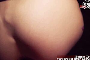 I meet a slim redhead German woman for POV sex in public.