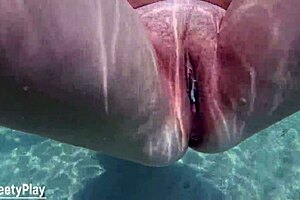 Mature curvy milf gets underwater creampie in tight pussy. Cum spills inside during steamy homemade fun.