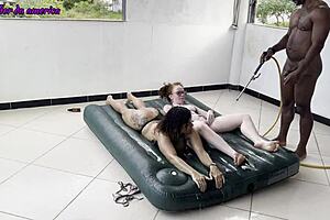 Wow, he did great helping those two whores, so they let him fuck them hard with orgasms and anal creampie!