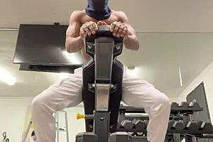 Muscular bodybuilder works biceps for lifting ladies in public California sex