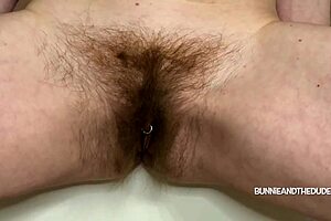 Brush hairy ginger pussy POV.