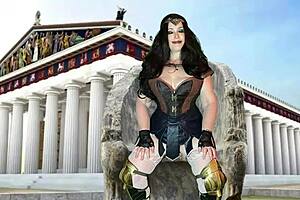 granny diana gets creampied in costumes, double penetration making her cum as greek goddess slut.