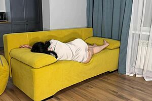 Milf with big ass fucked on husband's couch