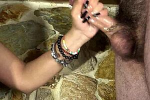 hot handjob ends with cumshot in eyes