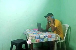 the stepmother got fucked by stepson in her husband's office, what a great ass