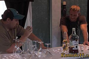 Busty MILFs enjoy playing with their boytoy in the bedroom.