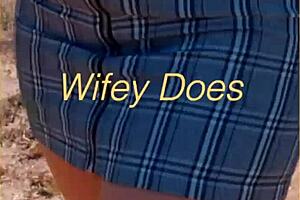 milf flashes shaved pussy outdoors