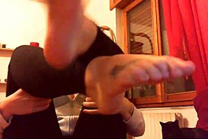 relaxed mature woman enjoys sweaty feet post-yoga