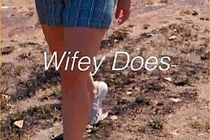 milf flashes shaved pussy outdoors