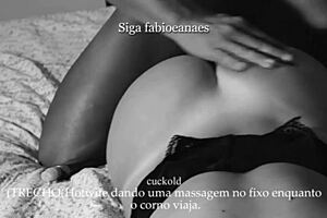 hotwife massages the big black cock while her cuckold is away