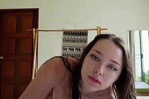 Hot mommy deepthroats and rides her stepson's cock. Rough fucking with tits and pussy.