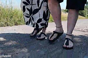 i walk barefoot in birkenstocks in the german nature