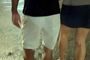 A guy finds Belinha in lingerie watching live, sucking monster cock outdoors