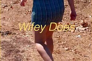 milf flashes shaved pussy outdoors