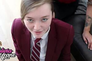 does stepmum teach british teen student to suck cock in cosplay with neighbors watching?