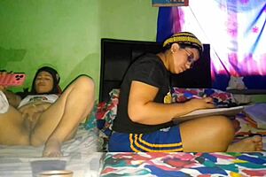 Mature Woman Masturbates While Stepsister Studies