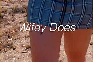 milf flashes shaved pussy outdoors