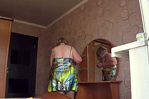 Neighbor Watches Chubby Milf Through Open Window with Big Natural Tits