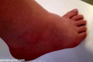 Hey, check out Lucia Fernandez in the bathroom with her big natural boobs!