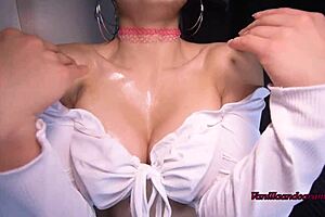 Busty Latina MILF Gives Oiled Striptease
