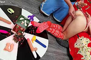 two thrusting dildos destroy young wife's tight pussy