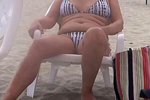 i cum in my stepmom's pussy, she puts on a bikini and shows off at the beach?