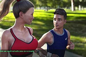 a wife and stepmother are out for a jog in the park