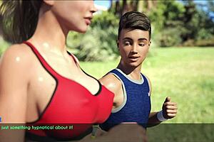 a wife and stepmother are out for a jog in the park