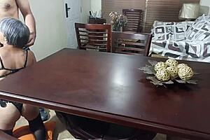 Sucking stepbrother's cock doggy, kneeling, standing until he cums 😈.