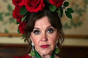 Granny Carmen's dildo vs real cock