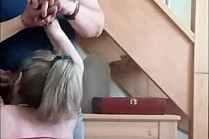 Slave session with ice cubes and blowjob outdoors