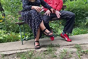 Hot Milf Jerks Off A Big Dick Into A Glass In The Park On A Bench