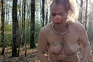 Bound milf whore bent over for outdoor humiliation