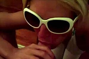 hey, this hot blonde slut in glasses is draining my dick of jizz?