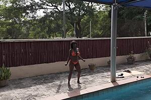 Ebony Flower Gets Pussy Eaten at Pool Fun