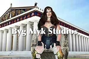 Granny Diana Greek sucks cock in cosplay as wonder goddess