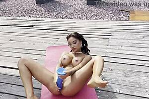 Monika fox hot masturbation with a big dildo on roof of house