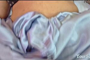 Stepmom receives creampie in missionary position. Her pussy fills with cum after blowjob.