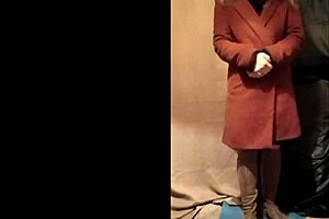 Slave girl in leather harness masturbates outdoors!