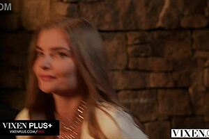 Vixen Gorgeous Duo Fibi Euro And Emiri Momota Share A Huge Cock In A Steamy Threesome With Blowjob, Riding, And Facial