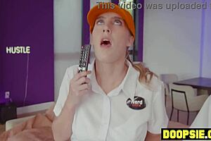 two technicians punished by busty milf with big cock