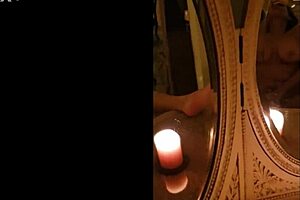 Masturbating in vintage mirrors while chatting casually.