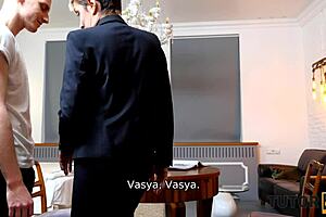 tricky boy drills mature russian tutor in black stockings during lesson