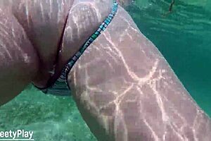 Underwater session with multiple creampies, cum inside three times.