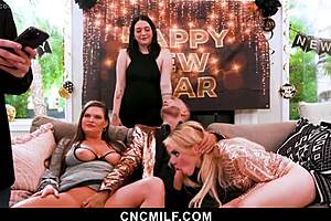 How do these hot milfs still please their ex-husband in a group session?