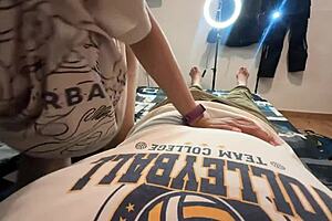 Stepsister gives incredible blowjob alone at home