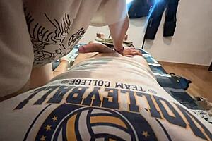 Stepsister gives incredible blowjob alone at home