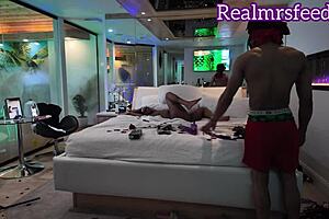 medusa says, 'bind me tight' in bondage scene with black wolf