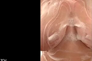 French Round Milf Caresses Her Big Tits in Secret Shower Bathing